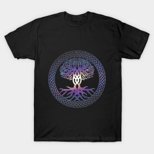 Celtic Knot with Tree of Life and Galaxy Double Exposure T-Shirt